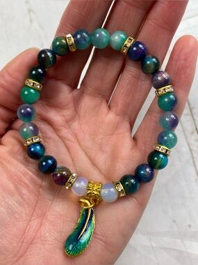 Multicolor Beaded Feather Charm Bracelet - Women Jewelry